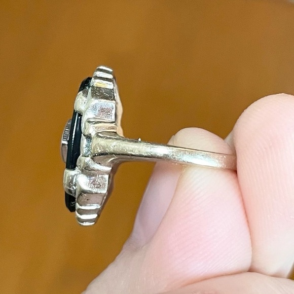 14k onyx art deco style black Cabochon white gold vintage size 4 ring - Picture 8 of 9